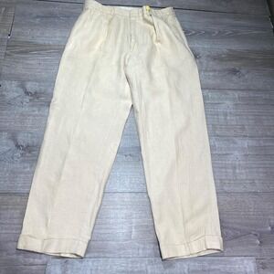 Polo Ralph Lauren Pants Mens 36x32 Beige Linen Pleated Cuffed Dress Trousers